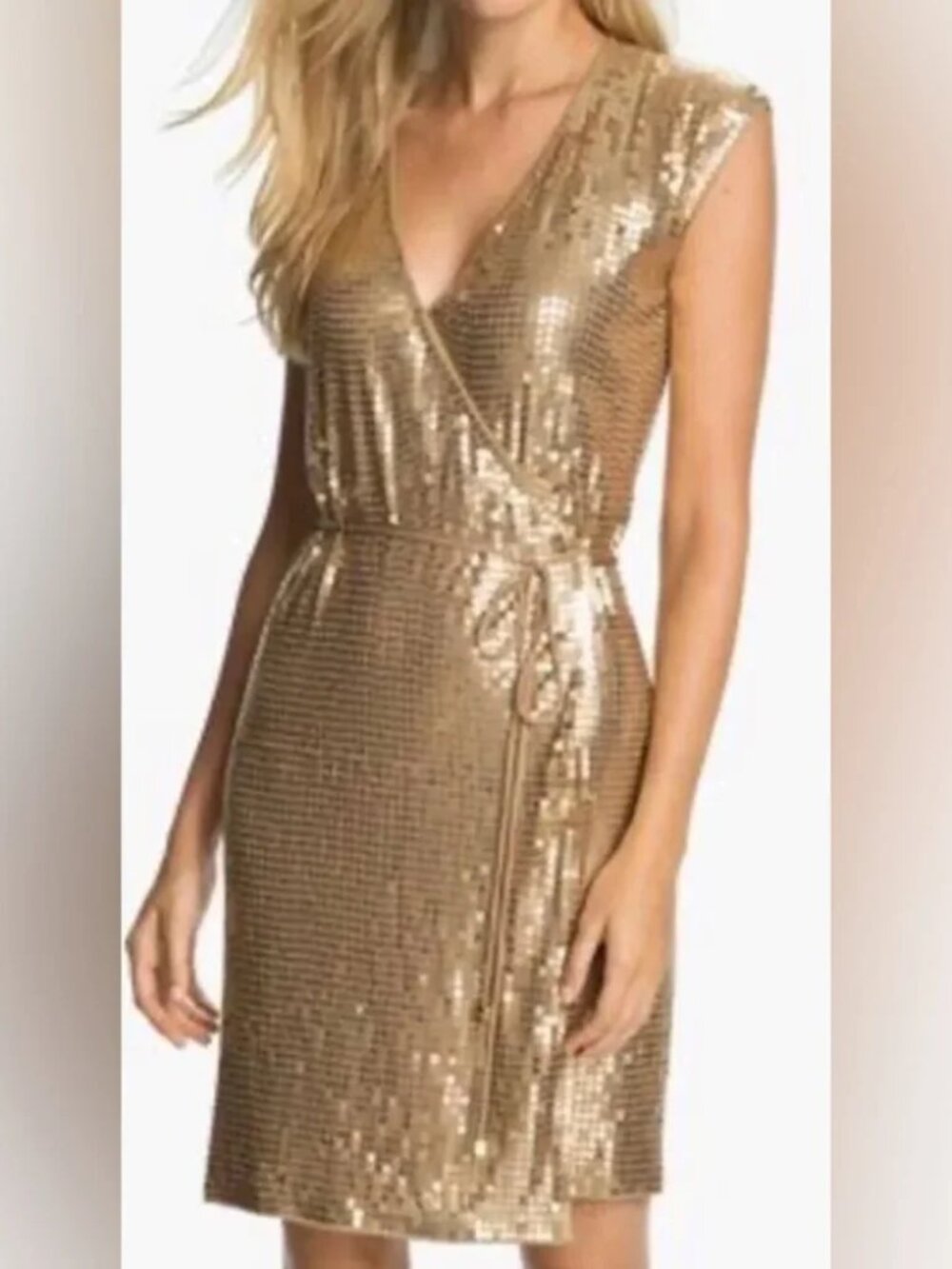 NWT Michael Michael Kors Gold Sequin Wrap Dress